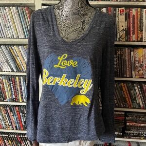 BoxerCraft Love Berkeley Long‎ Sleeve V-Neck T-Shirt Top Tee Graphic  Heather